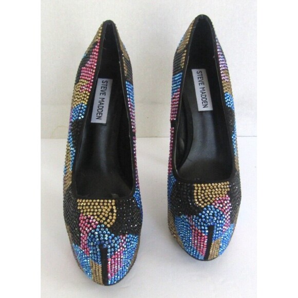 Steve Madden Dyvinal Heels Multi Colored Camouflage Rhinestone Size 6.5 - Picture 3 of 9
